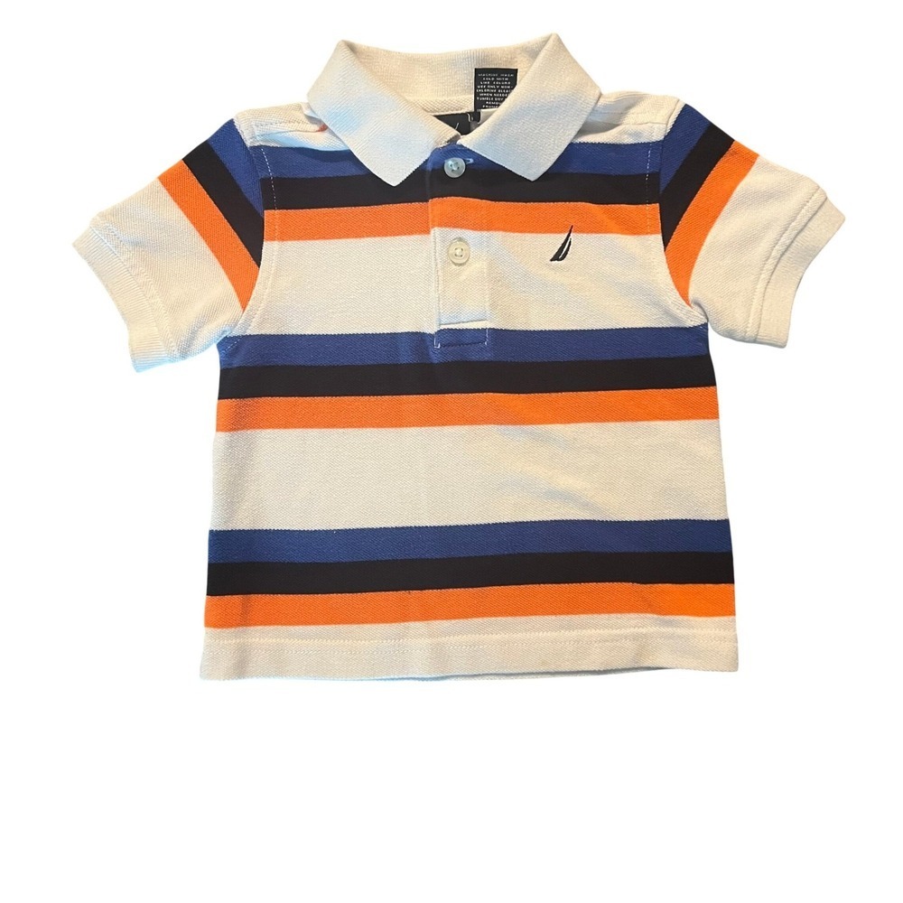 Nautica Boys 12M Striped Polo Shirt Short Sleeve Orange Blue White (0930)